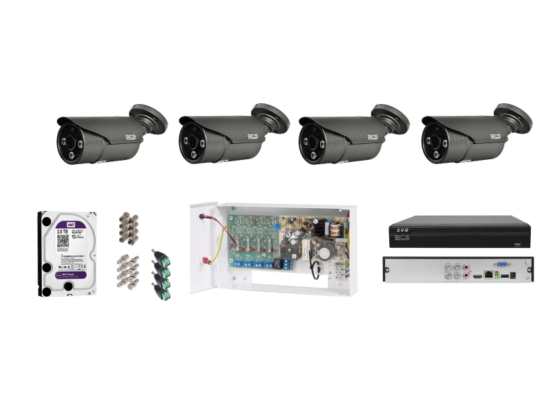 BCS-TQE3200IR3 Analogowy zestaw na 4 kamery 2MPX BCS z podczerwienią oraz podglądem online w telefonie 24/7.